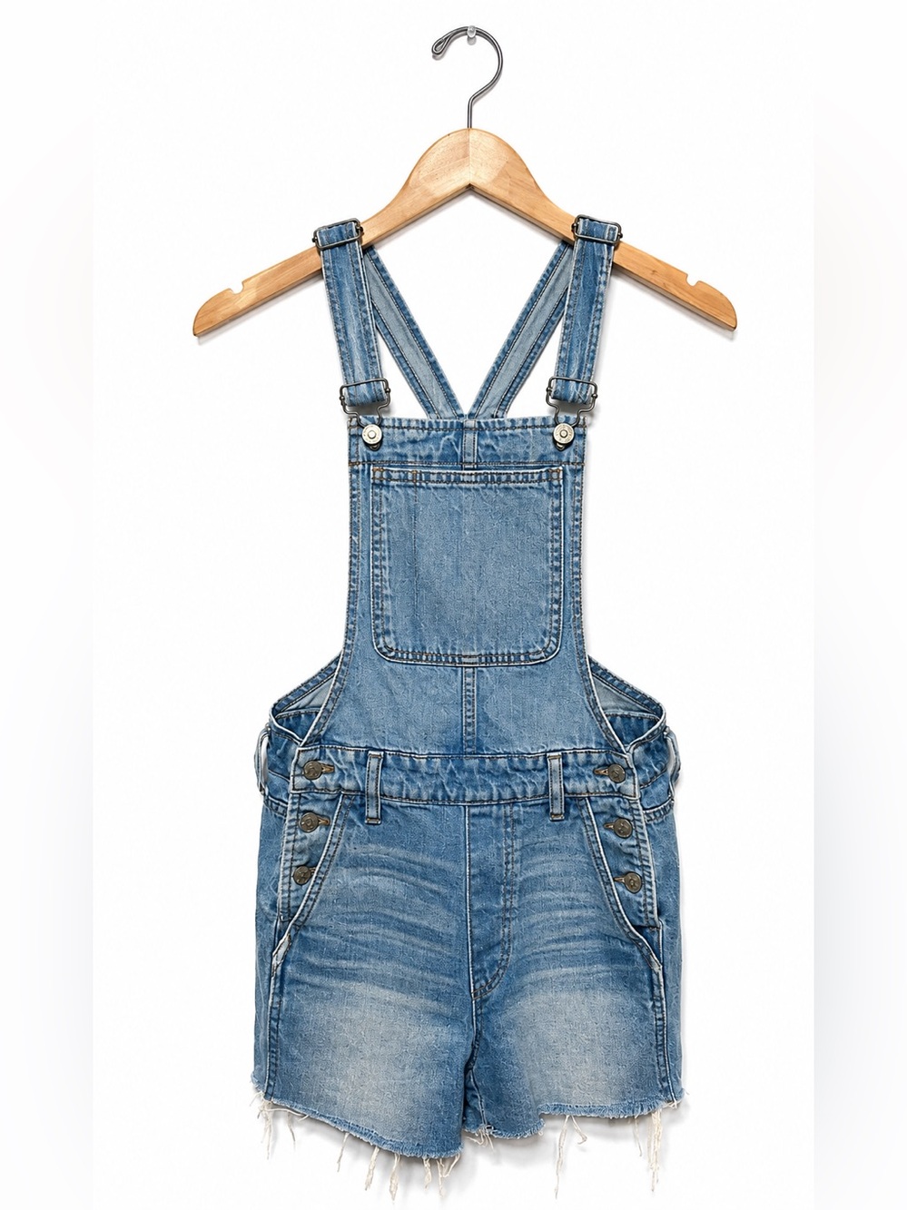 Madewell Adirondack Short Overalls XXS Light Wash Denim Raw Hem Shortalls